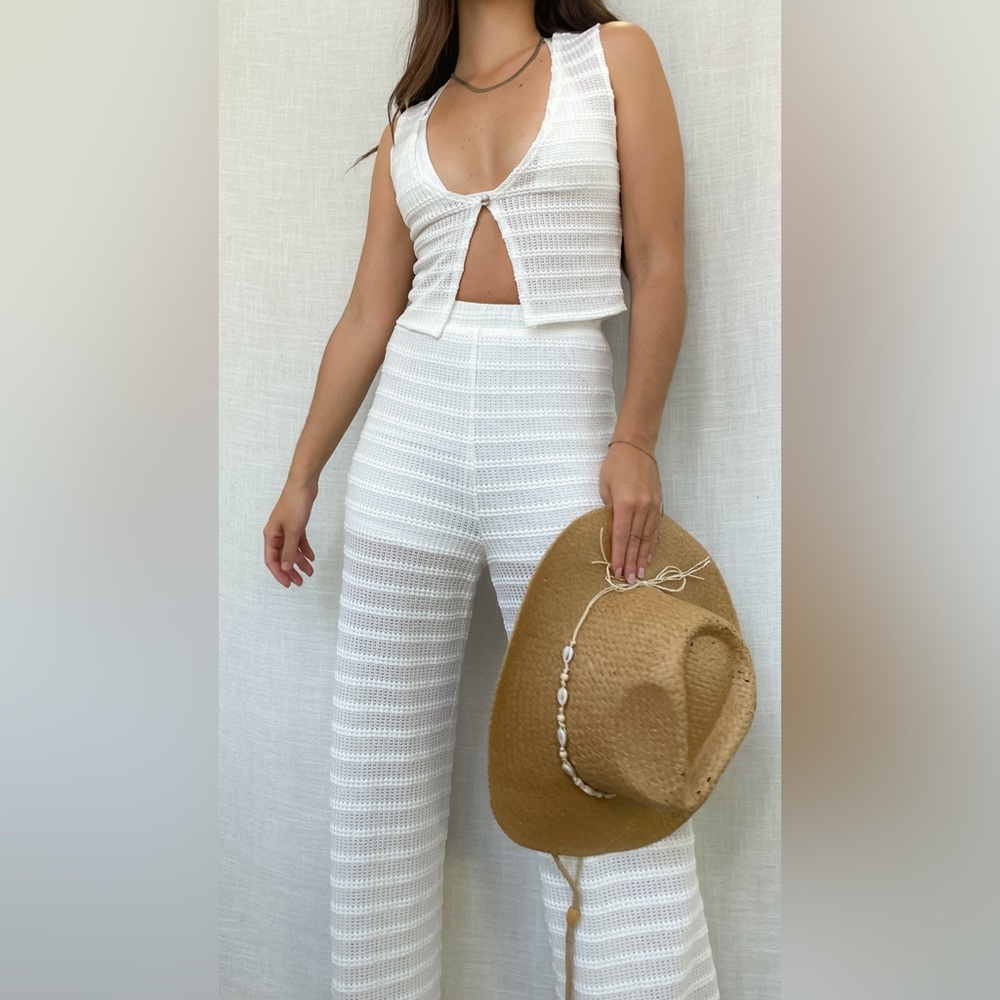 White Knit Pants Set - Resort / Beach Outfit